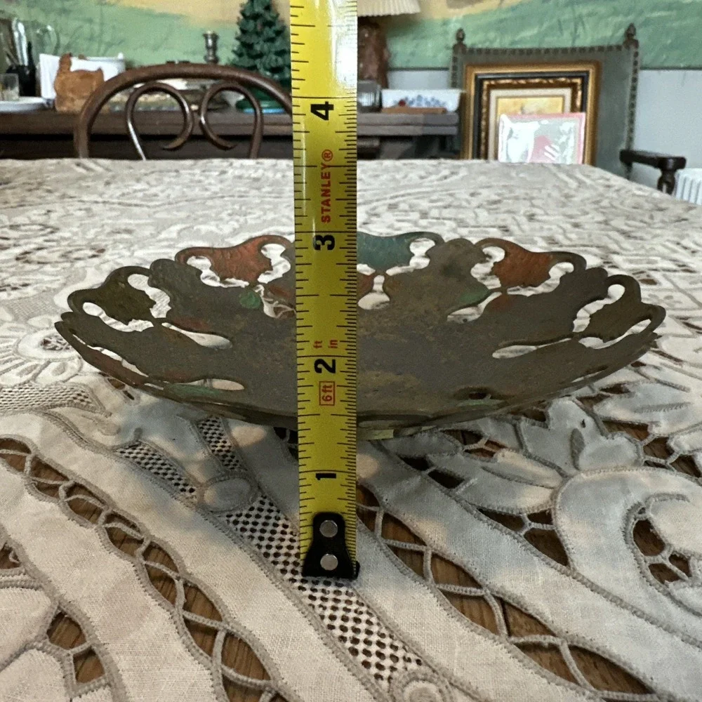 Vintage 1950's Brass Enameled Openwork Bowl Plant Stand From India